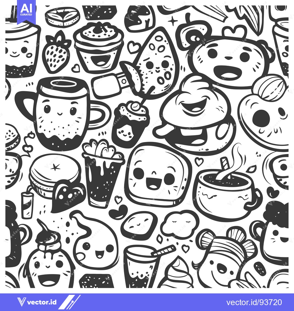 Premium Vector dari Seamless Pattern of Cute Food and Drink Characters