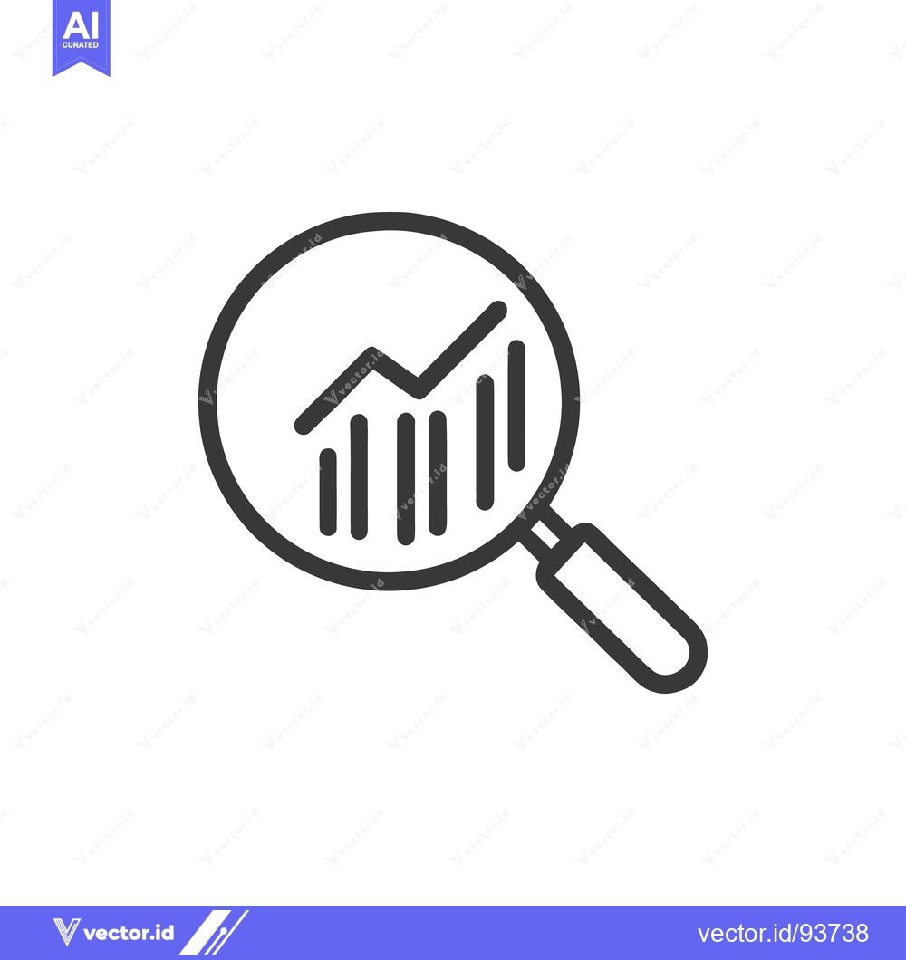 Premium Vector dari Magnifying Glass Inspecting a Rising Bar Graph, Data Analysis Icon