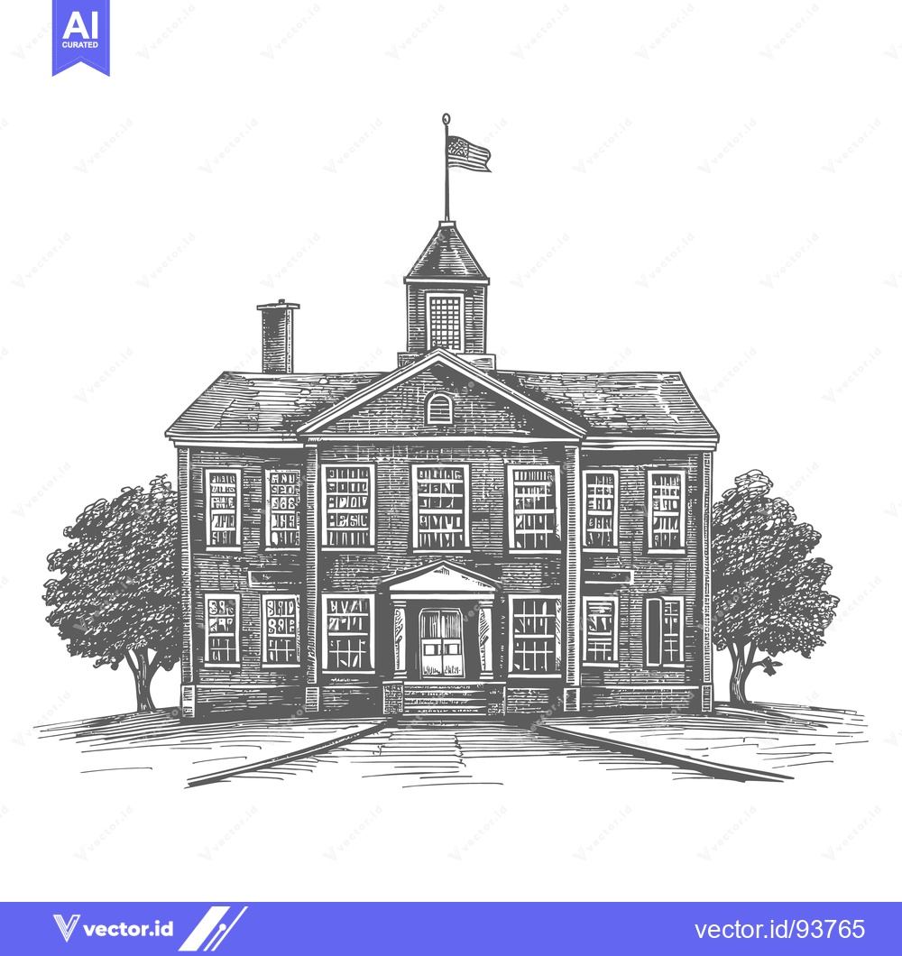 Premium Vector dari An illustration depicts a historic building with an american flag