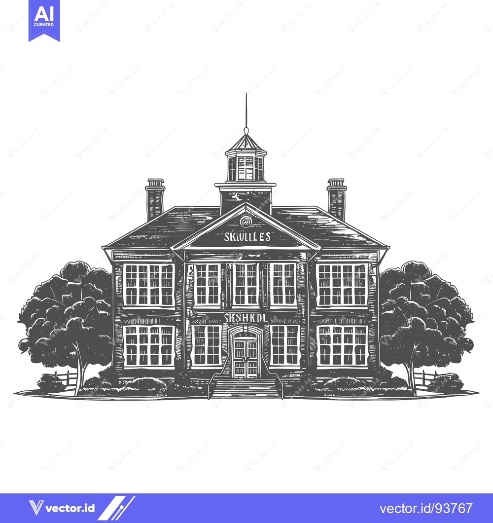 Premium Vector dari A detailed black and white illustration of a historic building