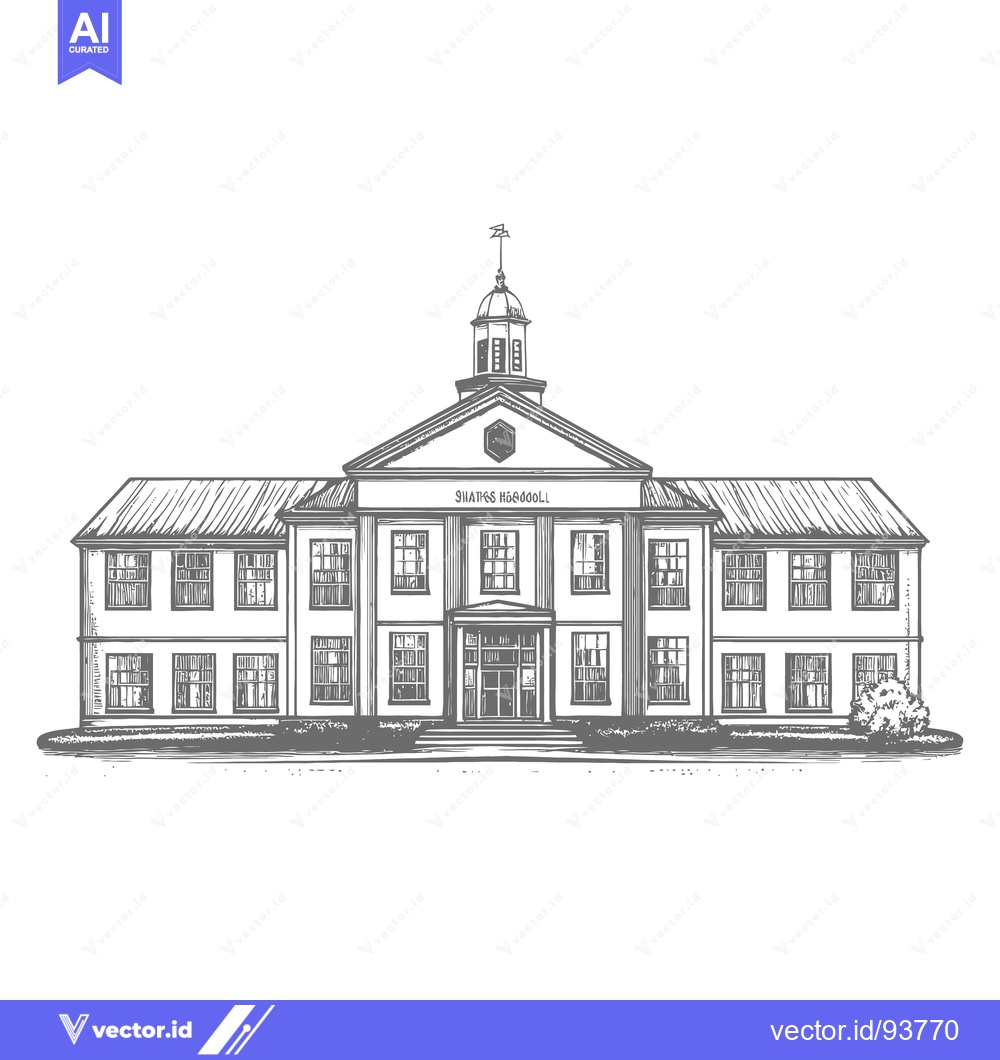 Premium Vector of Detailed illustration depicts the front view of a grand building struc