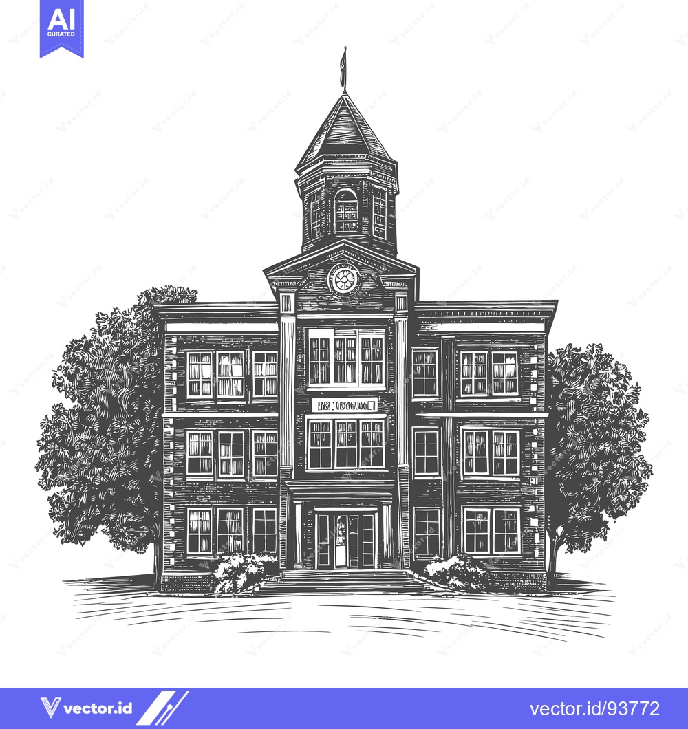 Premium Vector of An intricately detailed illustration depicts a large brick building fa