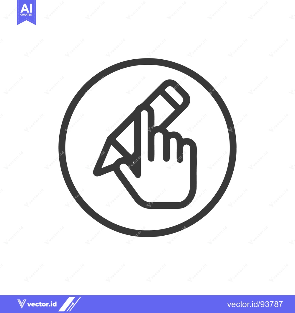 Premium Vector dari Editing Icon: Hand Touching Pencil in Circle, Minimalist Design
