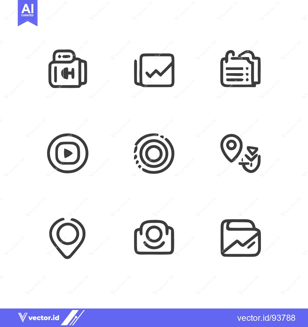 Premium Vector of Minimalist Icon Set: Camera, Chart, List, Play, Target, Location, and