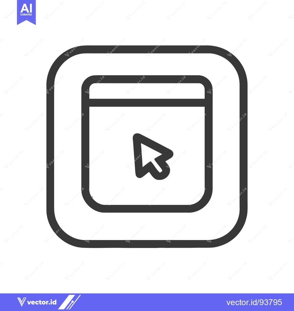Premium Vector dari Simple Rounded Square Icon with Cursor Inside, Black Outline