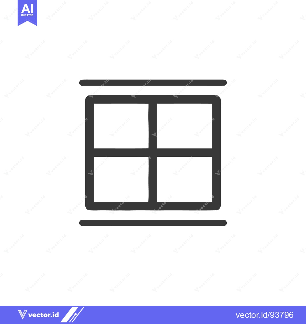 Premium Vector of Minimalist Window Icon with Four Panes and Horizontal Lines