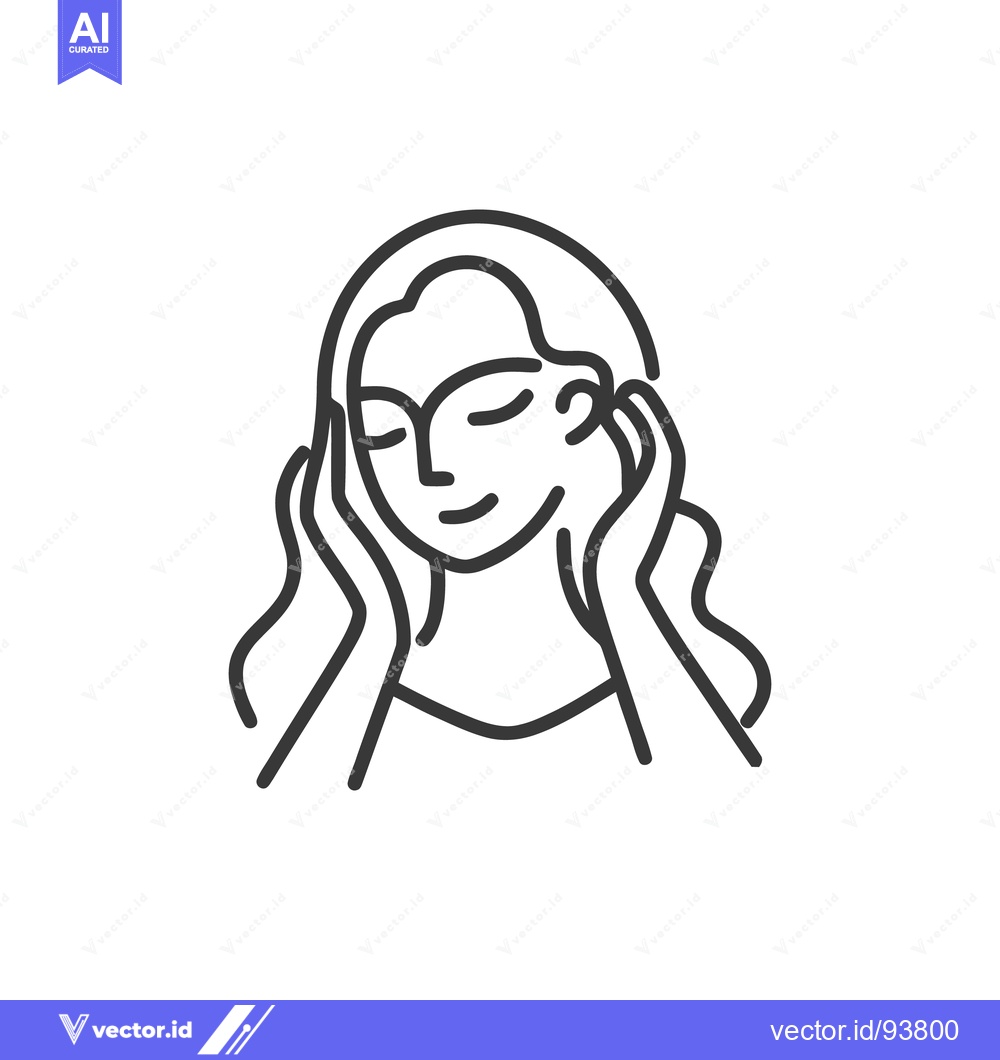 Premium Vector of Minimalist Line Art: Serene Woman with Hands on Face, Relaxation and S
