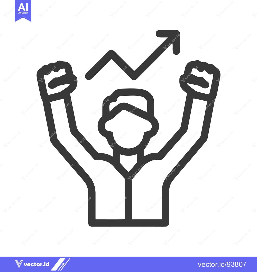 Premium Vector dari Line Art: Celebrating Success with Upward Trend Arrow and Raised Fists