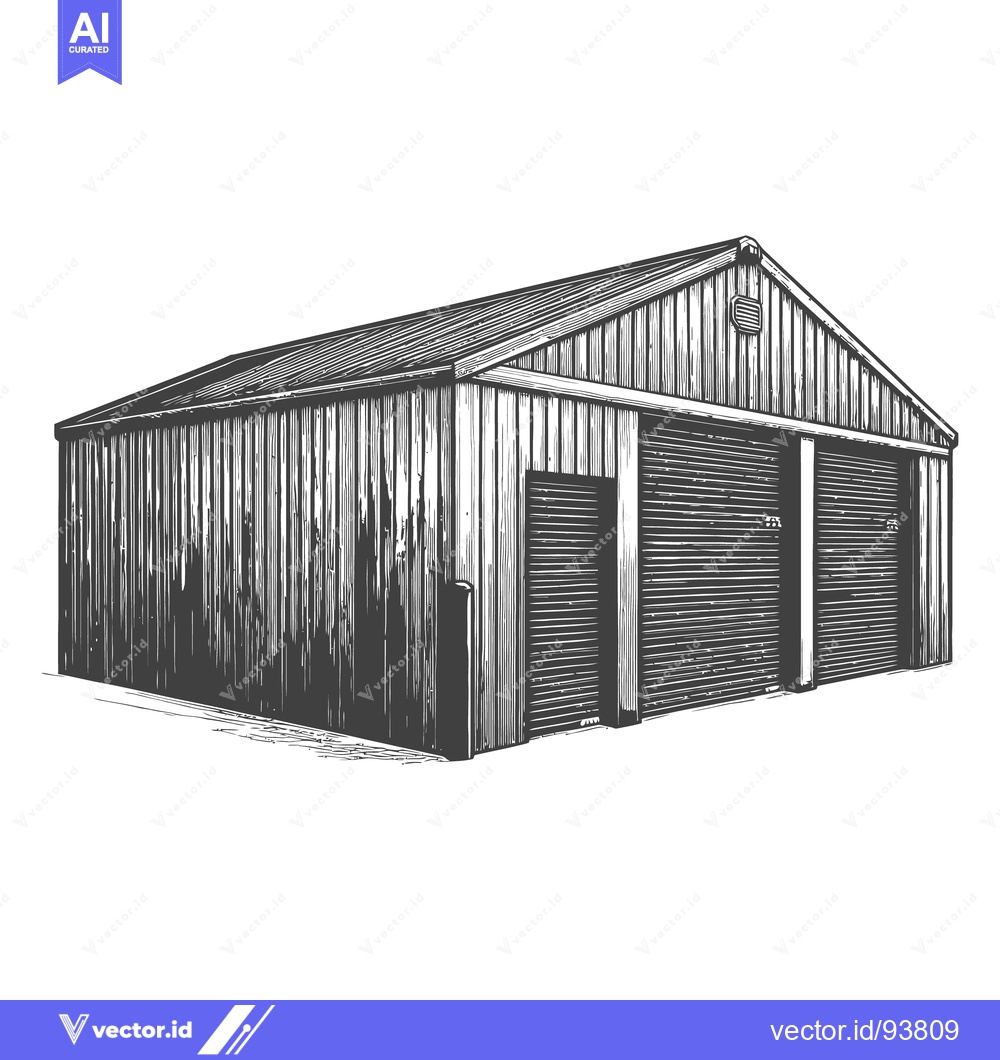 Premium Vector of A detailed monochrome drawing of a storage facility building