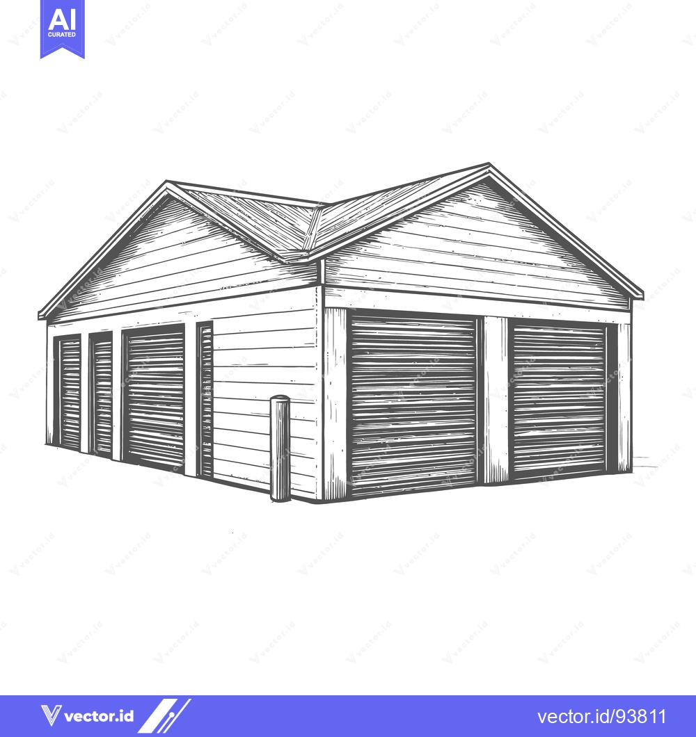 Premium Vector dari A detailed black and white illustration of a multi garage building