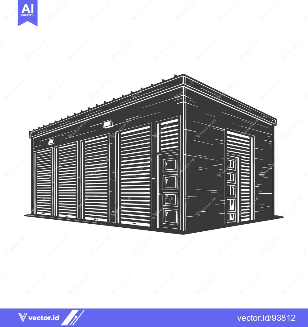 Premium Vector of An illustration depicts a storage unit facility with multiple doors
