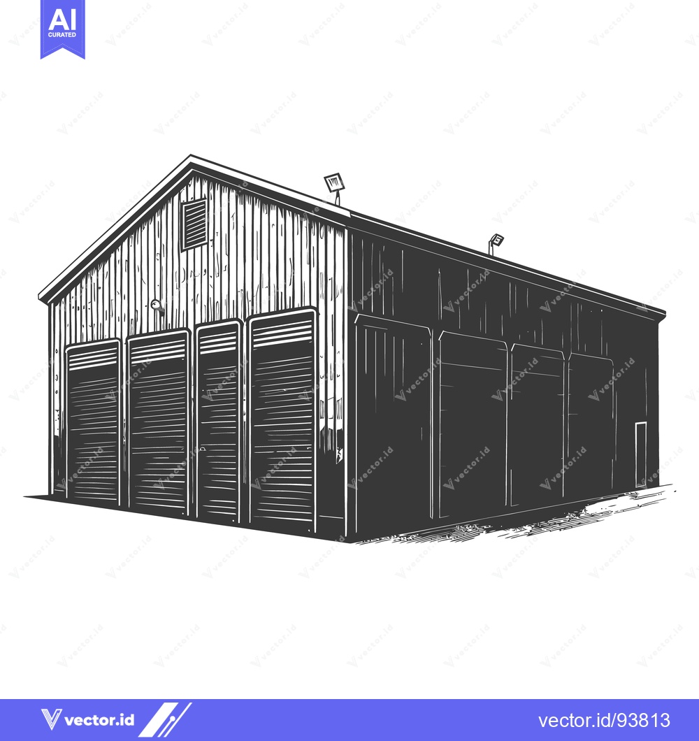 Premium Vector dari A black and white illustration depicts a large storage facility