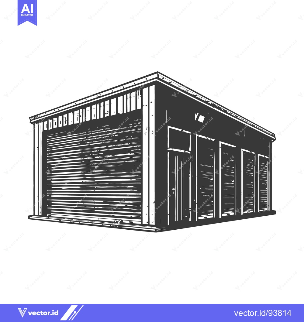 Premium Vector of A grayscale illustration of a building with a garage door