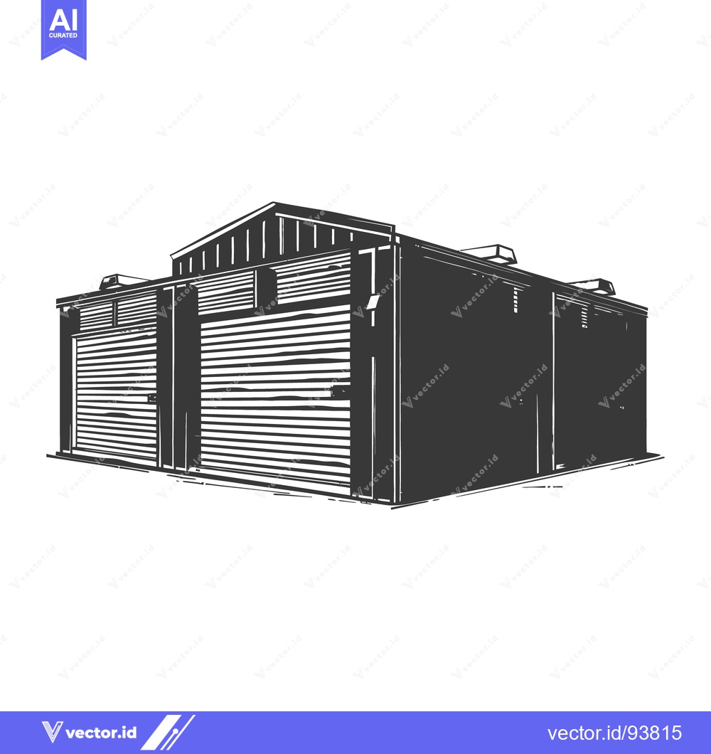 Premium Vector dari A drawing showing a large storage building with garage doors