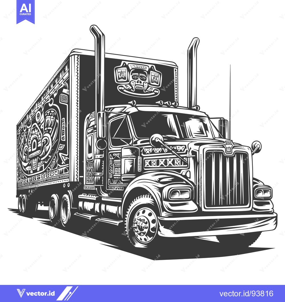 Premium Vector dari Semi-Truck with Aztec Design and Skull
