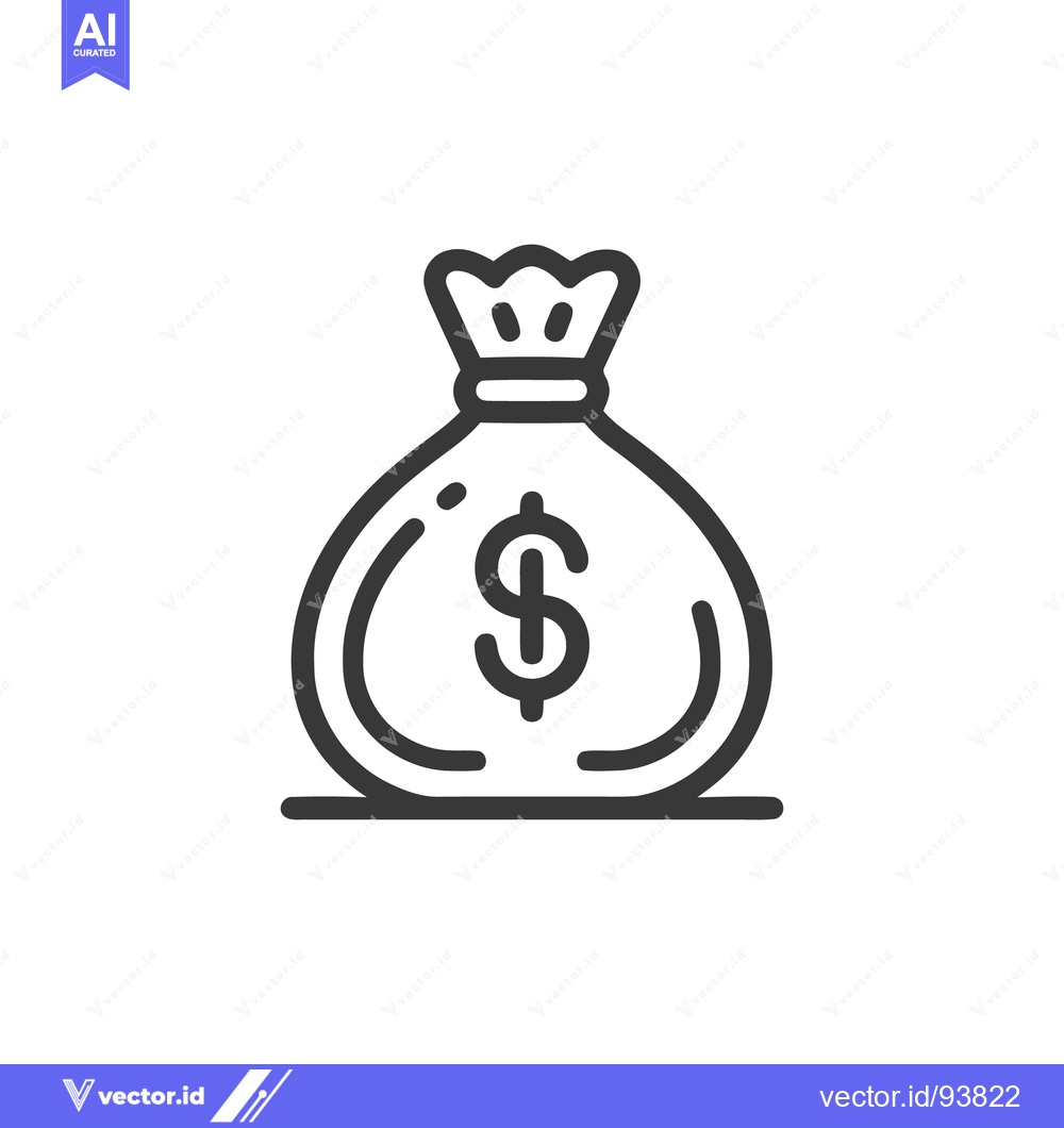 Premium Vector of Minimalist Money Bag Icon with Dollar Sign, Outline Style