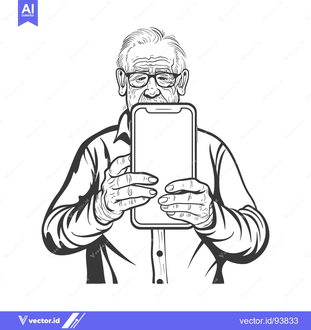Premium Vector of Senior Man Holding Smartphone with Blank Screen