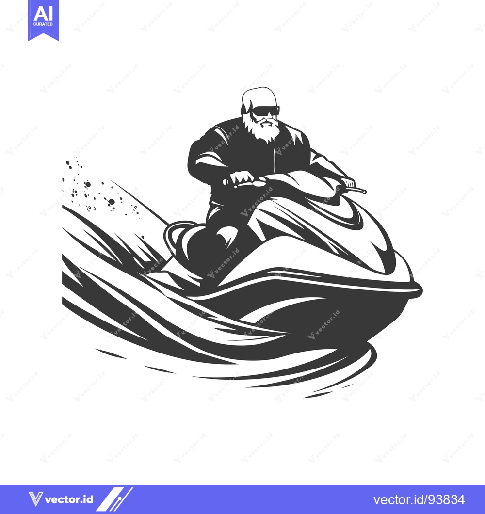 Premium Vector of Senior Man Riding a Jet Ski in the Water