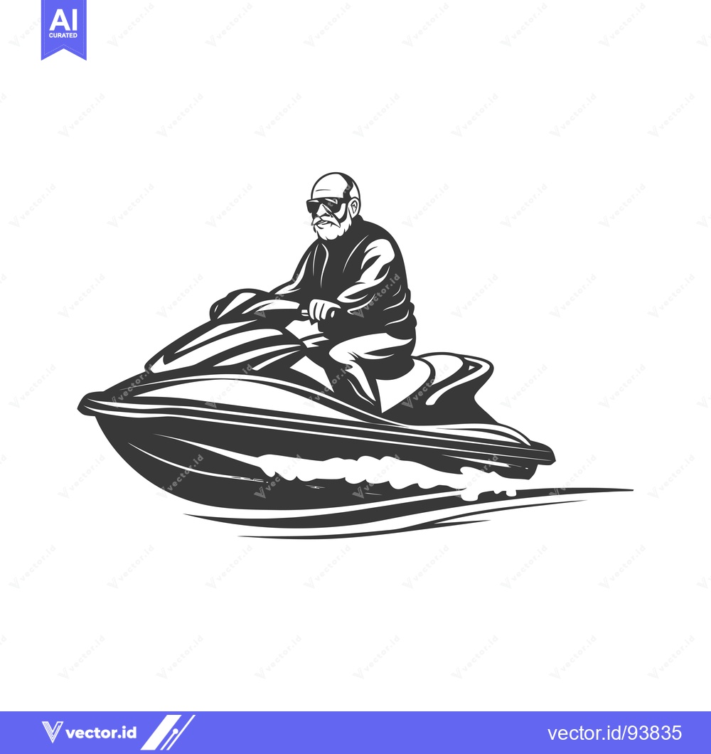 Premium Vector of Senior Man Riding A Jet Ski In The Water