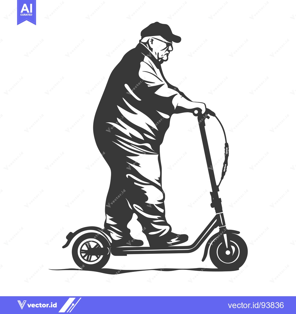 Premium Vector of Senior Man Riding an Electric Scooter
