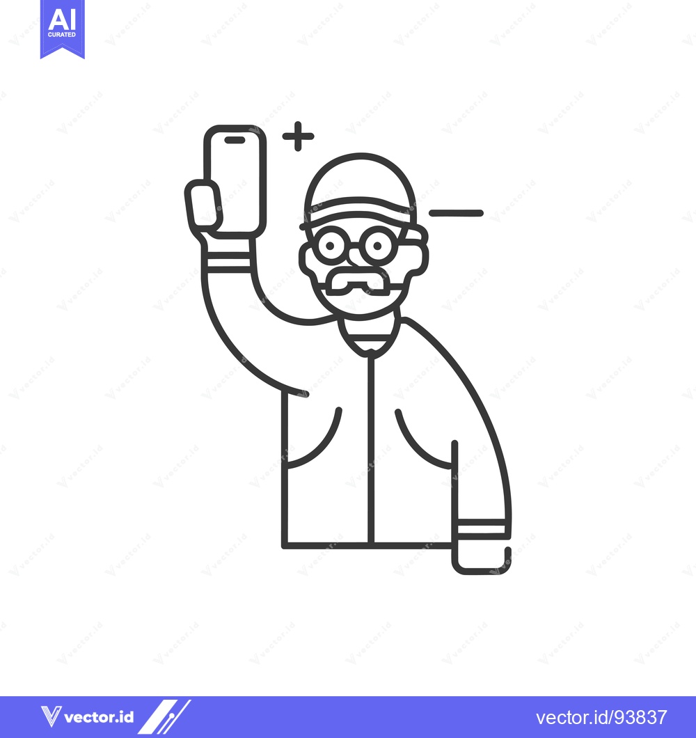 Premium Vector of Senior Man with Glasses Taking Selfie with Smartphone
