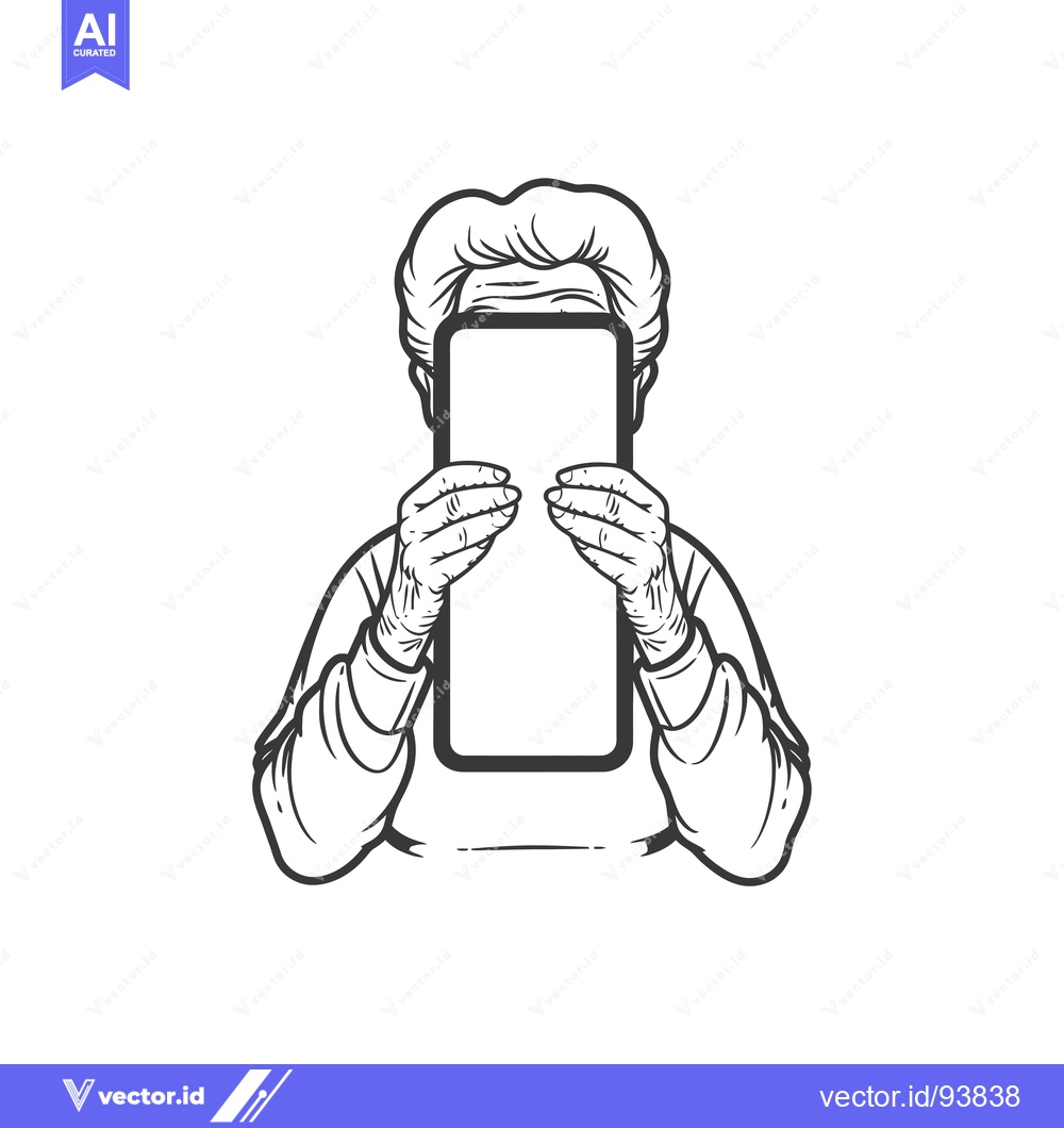 Premium Vector dari Senior Person Hiding Behind a Smartphone