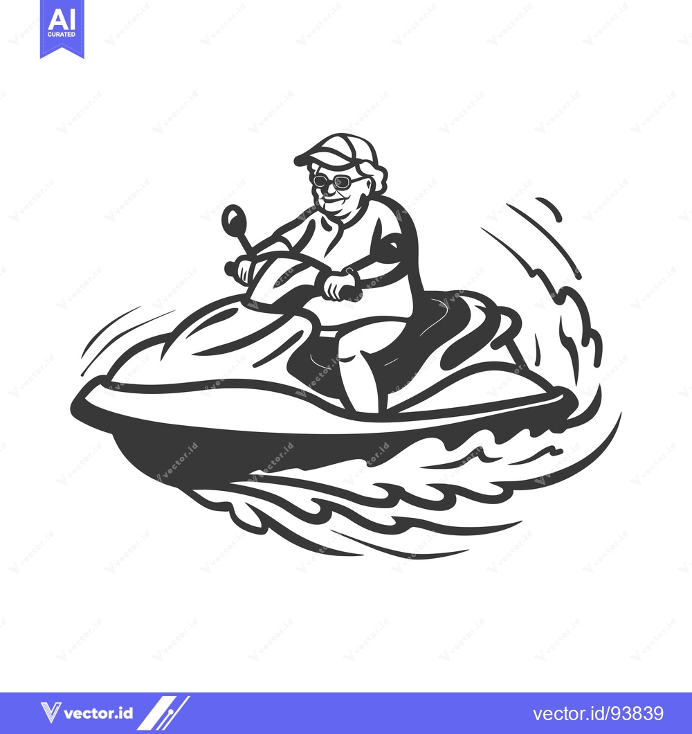 Premium Vector of Senior Woman Riding a Jet Ski in the Ocean