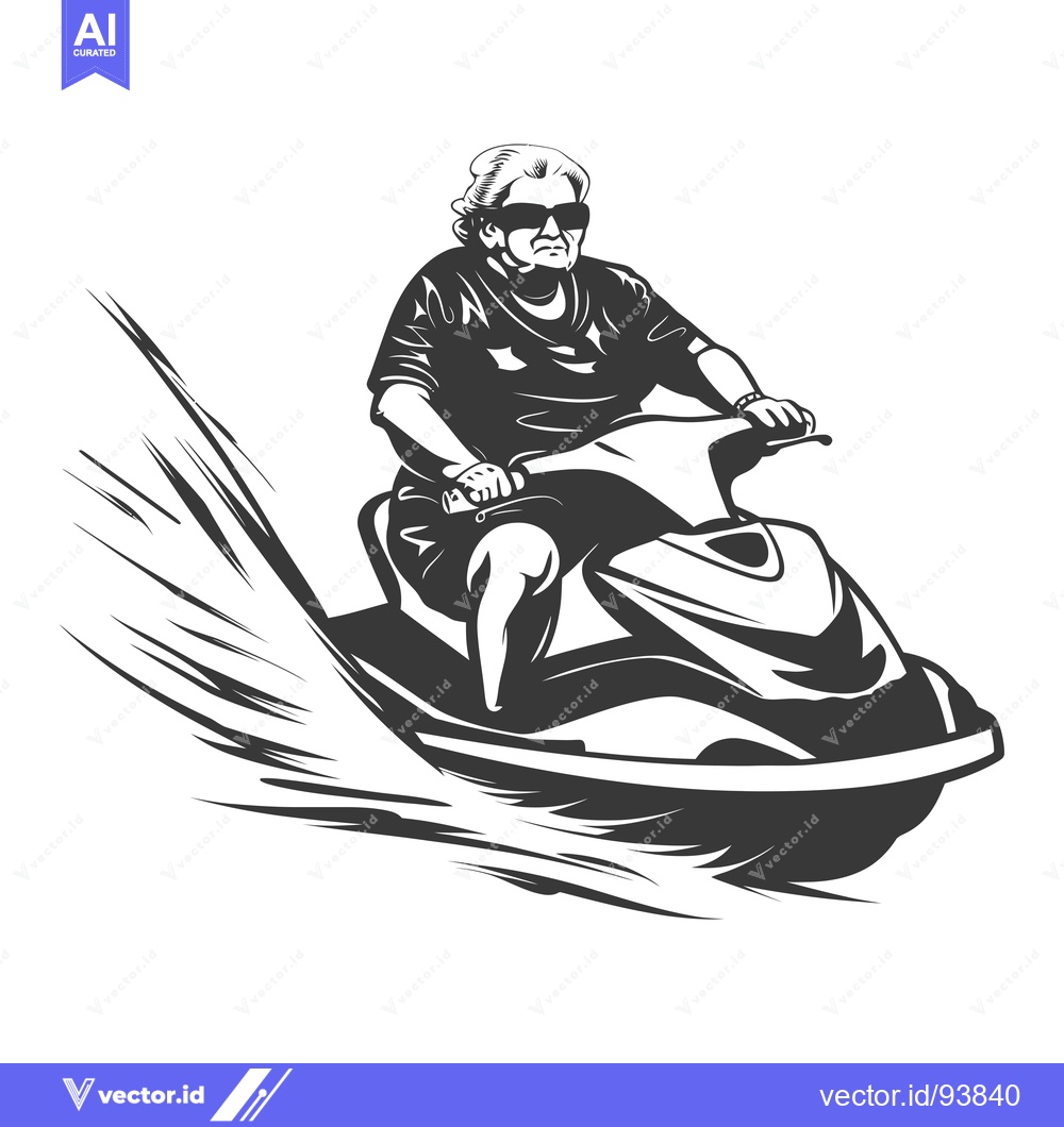 Premium Vector dari Senior Woman Riding a Jet Ski Leaving a Wake