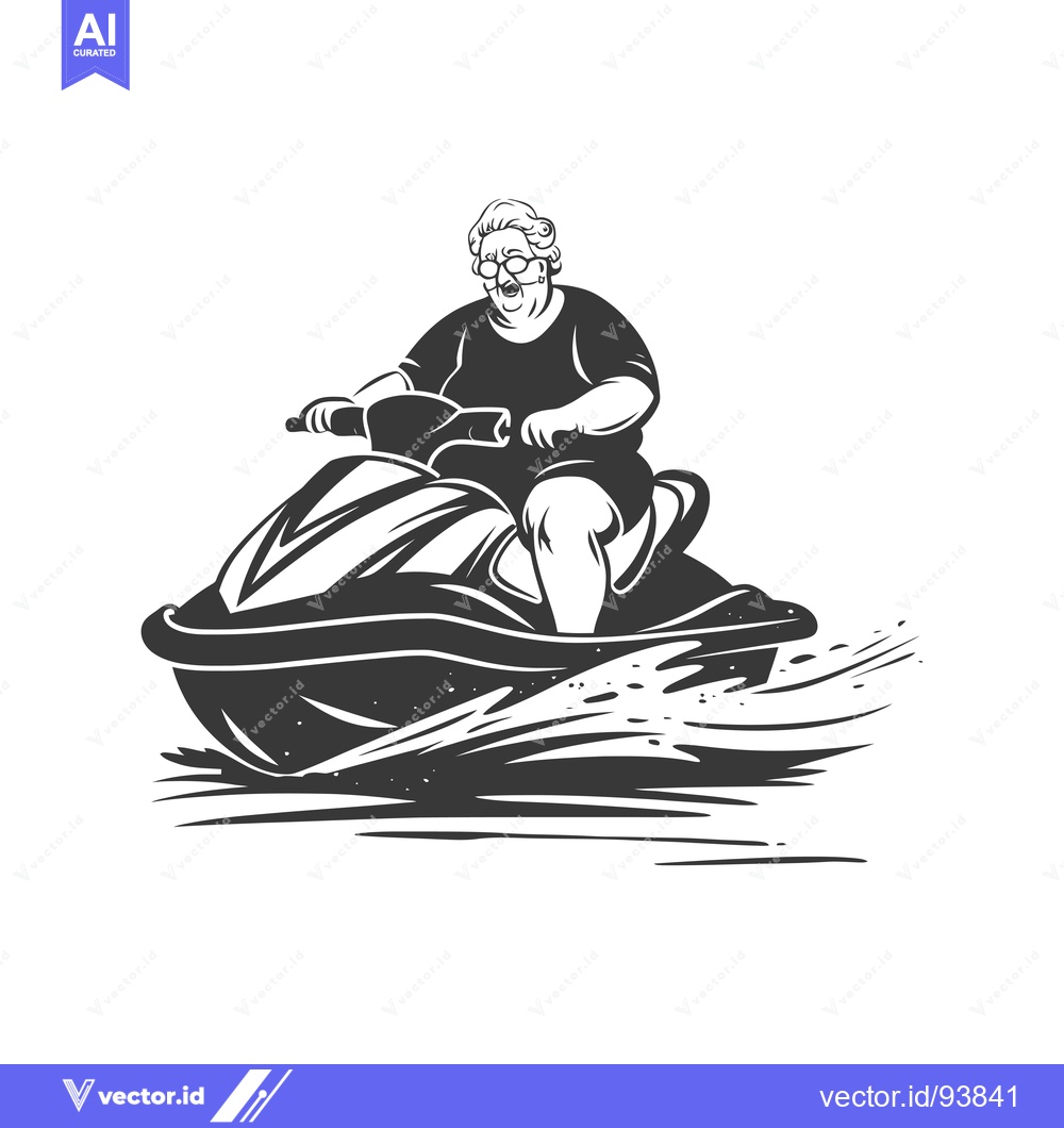 Premium Vector dari Senior woman riding a jet ski with a wide grin