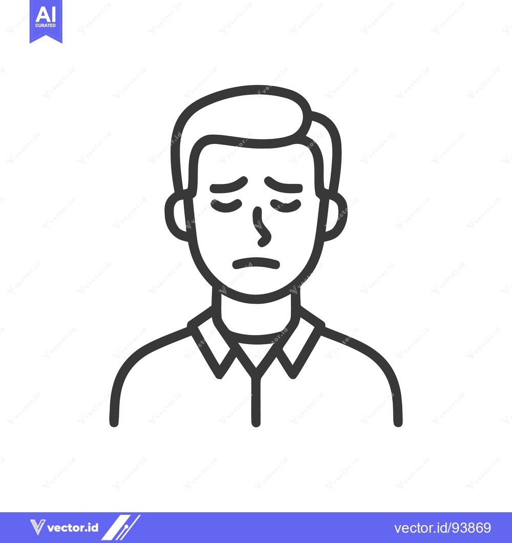 Premium Vector dari Minimalist Line Art: Depressed Man with Downcast Eyes and Buttoned Shi