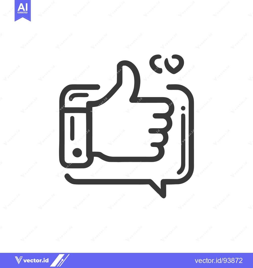Premium Vector dari Thumbs Up Chat Bubble Icon with Hearts, Minimalist Line Art