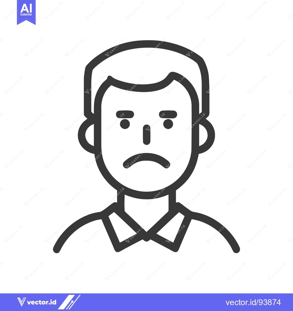 Premium Vector of Minimalist Sad Man Icon: Flat Design with Downcast Expression