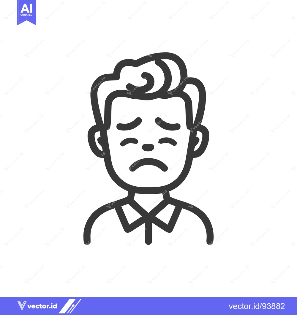 Premium Vector of Sad Man Icon: Minimalist Line Art Portrait Expressing Melancholy, Grie