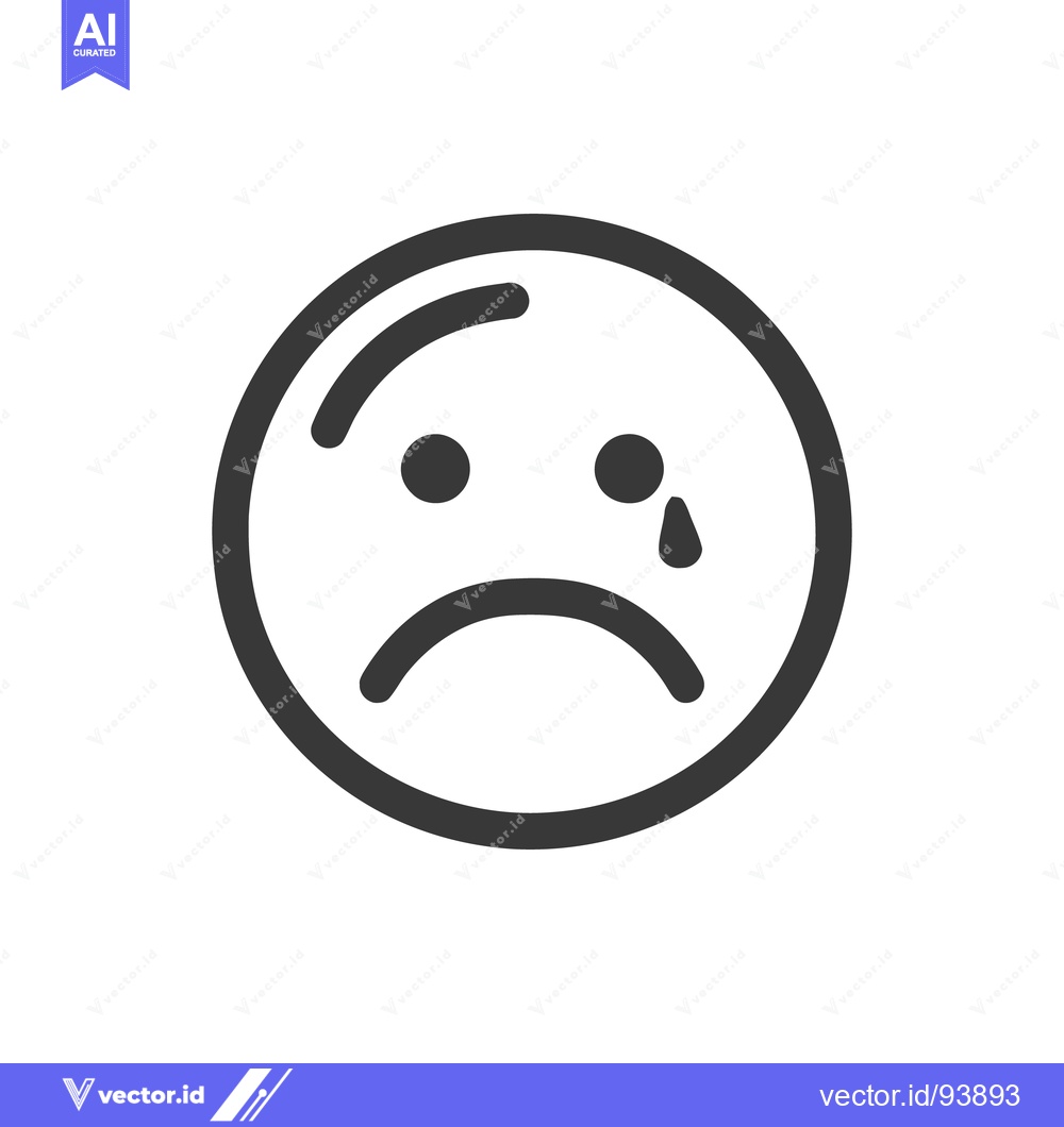 Premium Vector of Minimalist Sad Emoji Icon with Single Tear Drop, Dark Gray on White Ba