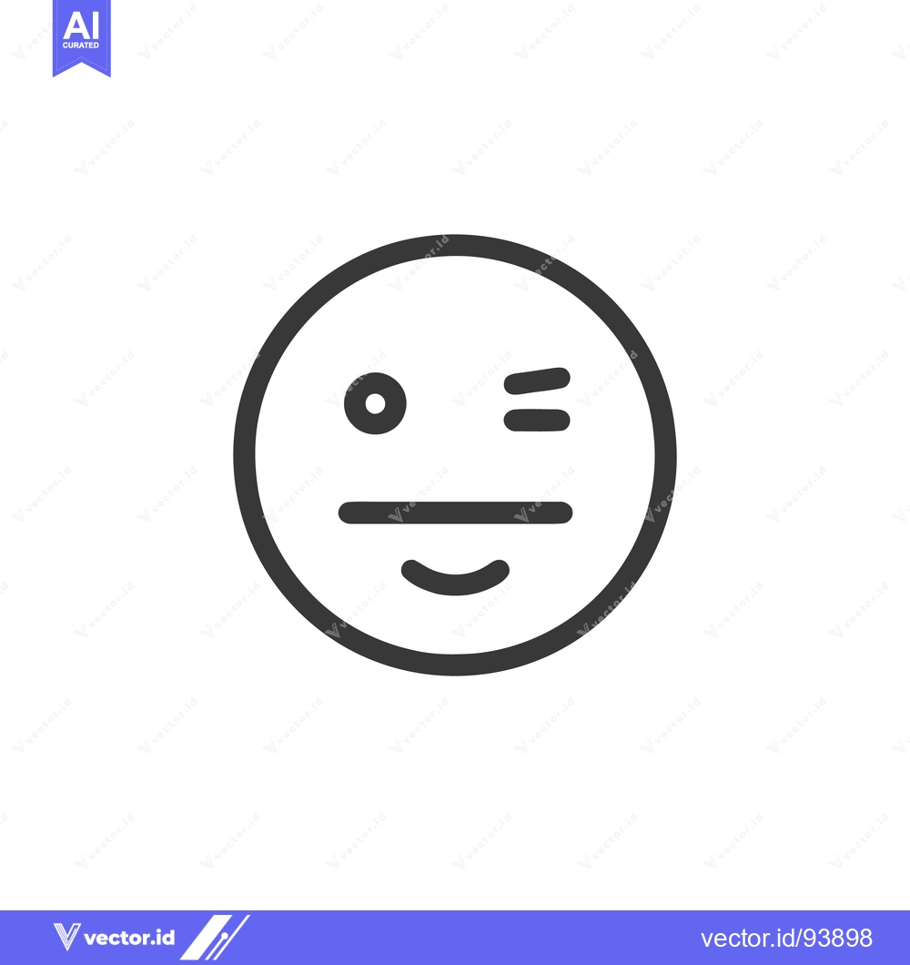 Premium Vector of Minimalist Winking Smiley Face Icon with Bold Outline and Simple Featu