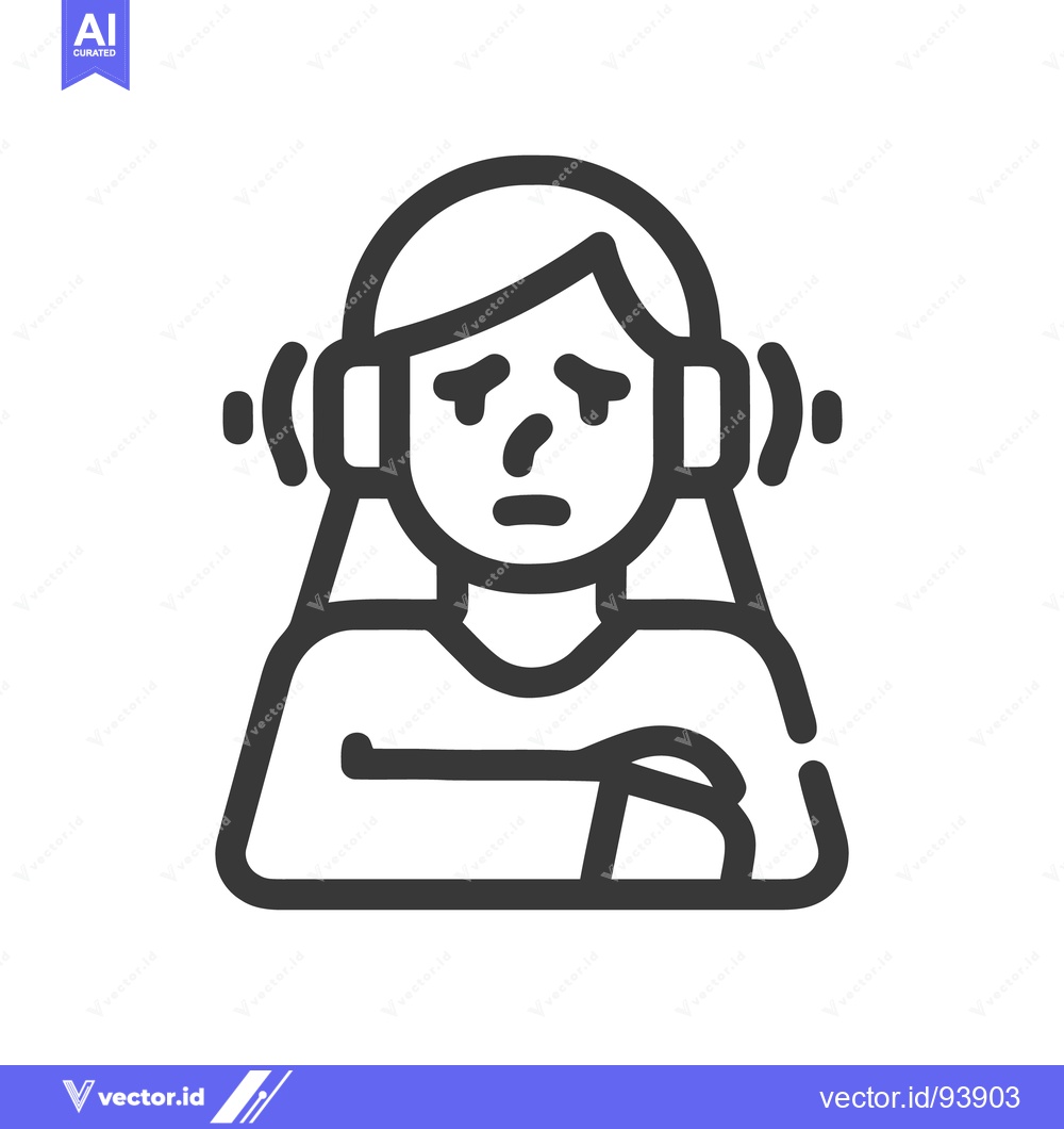 Premium Vector of Isolated Icon of Woman Experiencing Tinnitus with Headphones and Sad E