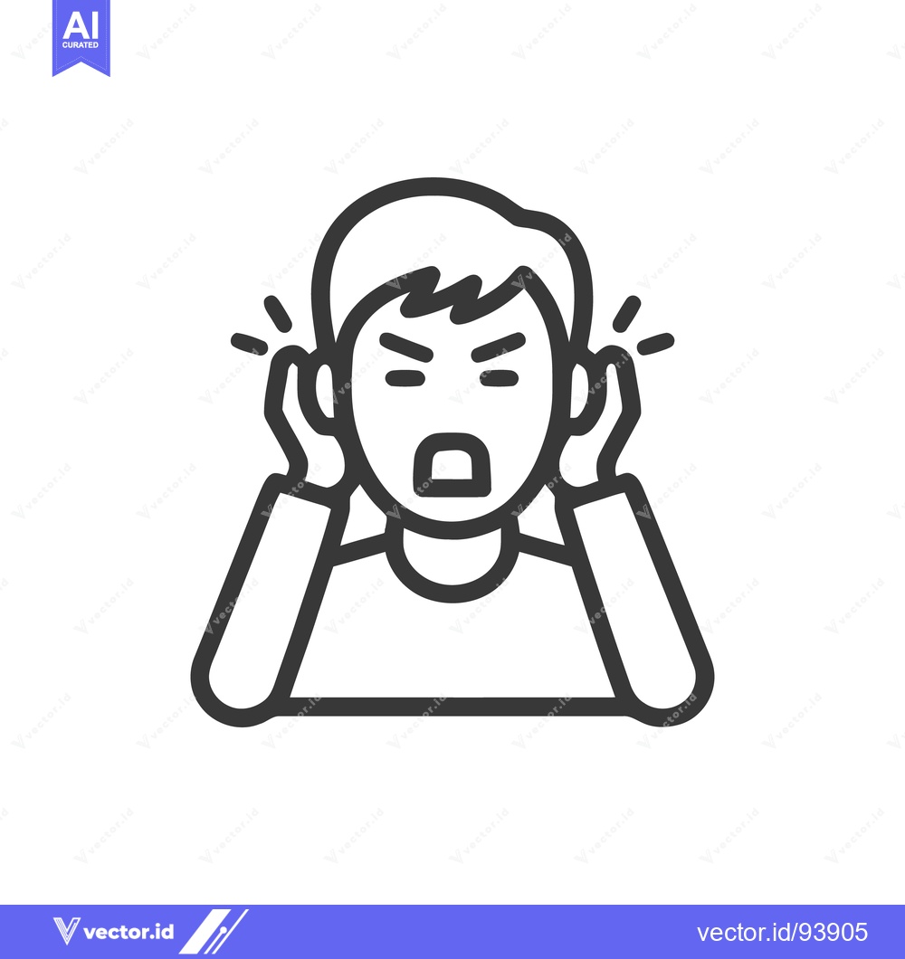 Premium Vector dari Frustrated Man Covering Ears Icon, Noise Sensitivity, Line Art