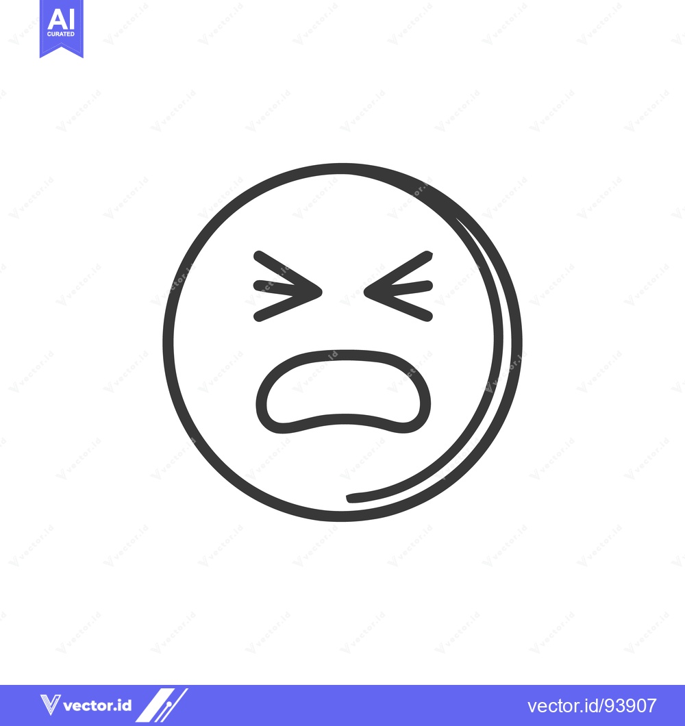 Premium Vector of Crying Emoji Icon with Anguished Expression in Minimalist Line Art Sty