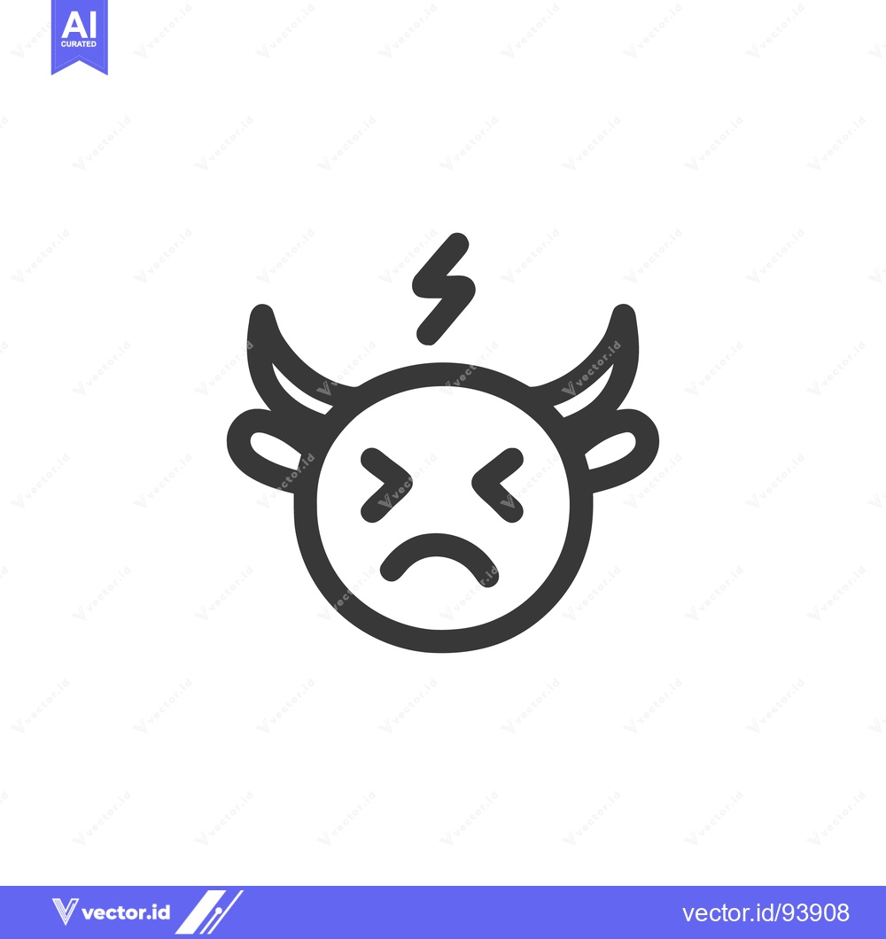 Premium Vector of Angry Devil Emoji with Lightning Bolt, Minimalist Vector Icon