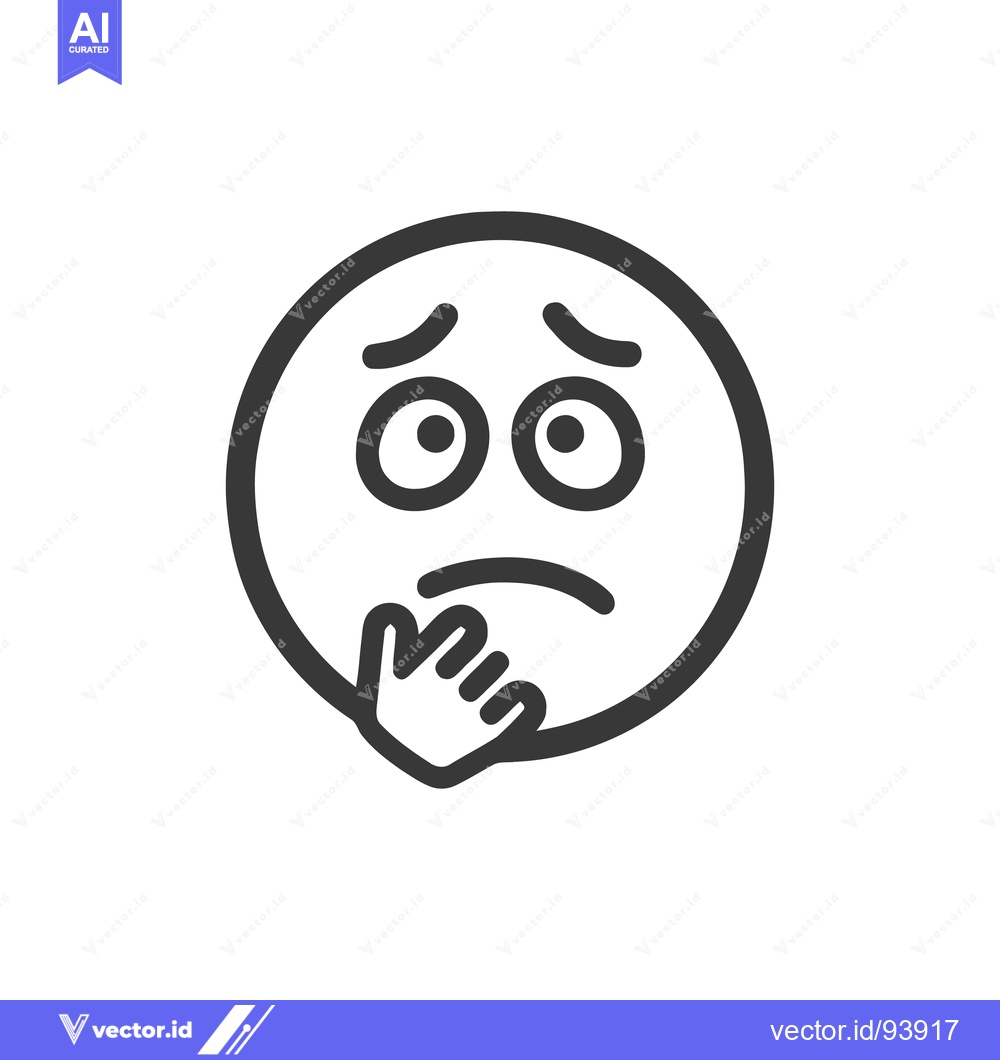 Premium Vector dari Pensive Emoji with Hand on Chin, Minimalist Black and White Icon