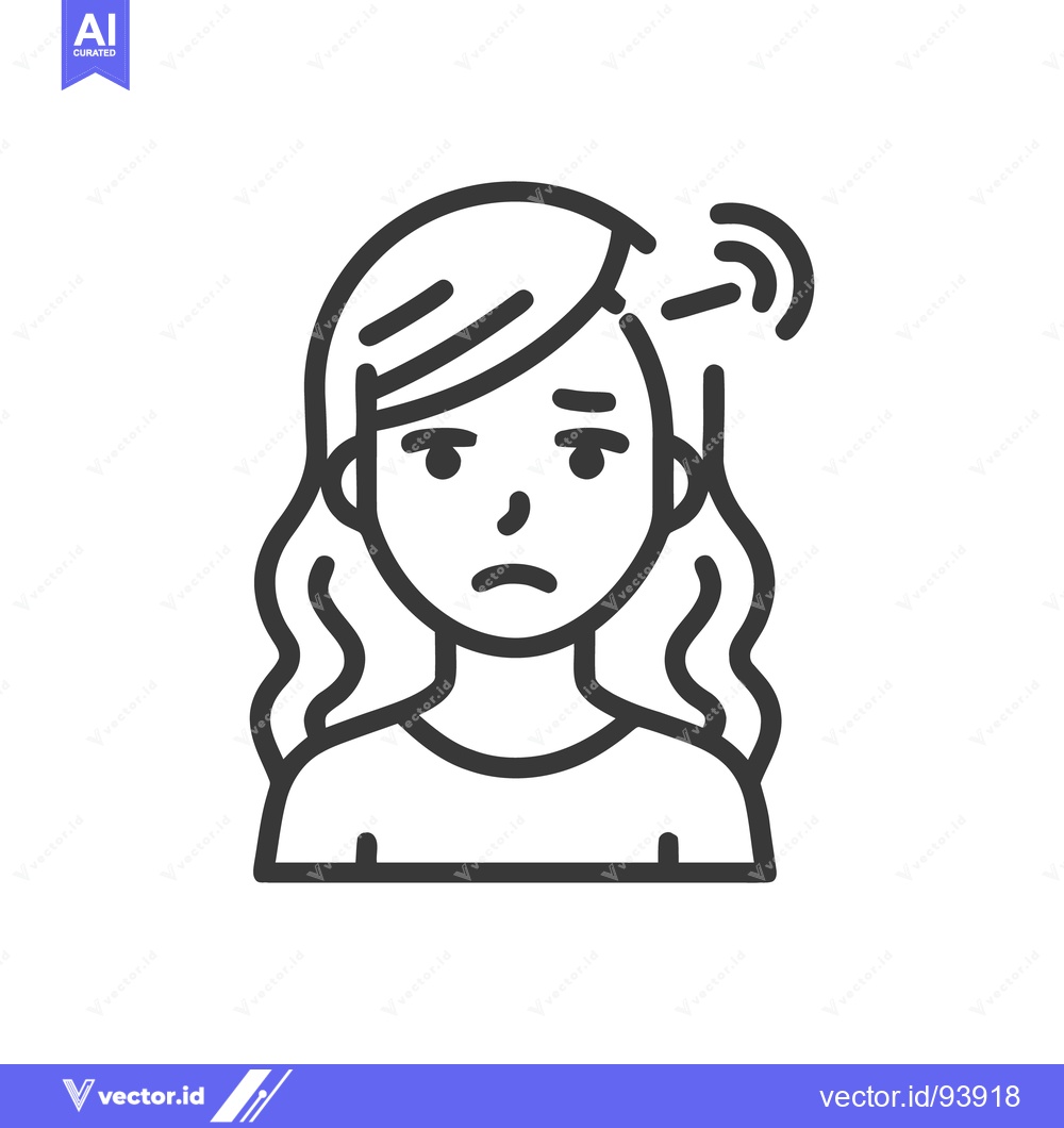 Premium Vector dari Sad Woman with Headache Icon, Minimalist Line Art Style