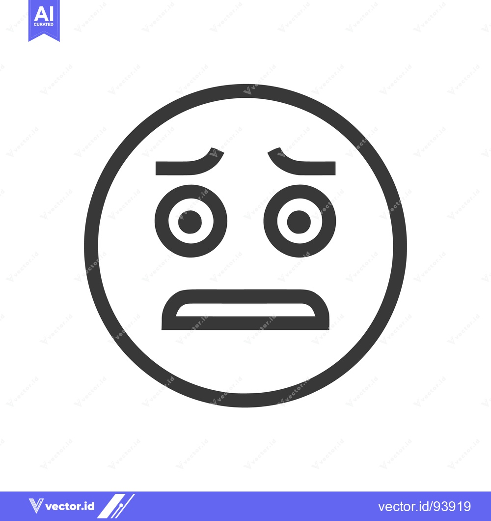 Premium Vector of Worried Emoji Face: Minimalist Line Art Expression of Concern