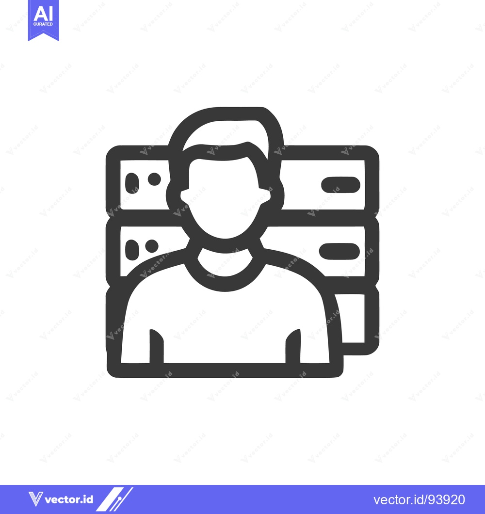 Premium Vector dari Server Administrator Icon: Man with Data Storage Outline Graphic