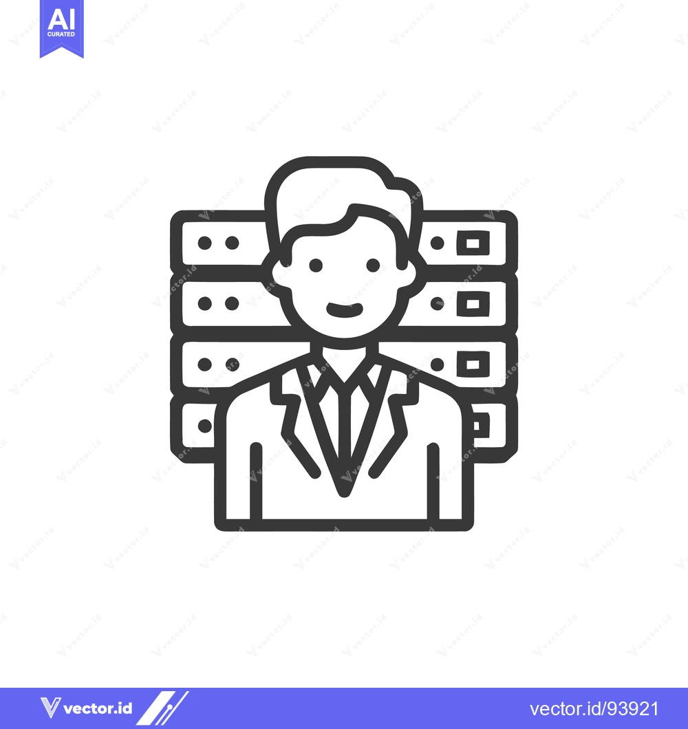 Premium Vector dari Server Administrator Icon: Man in Suit with Data Storage