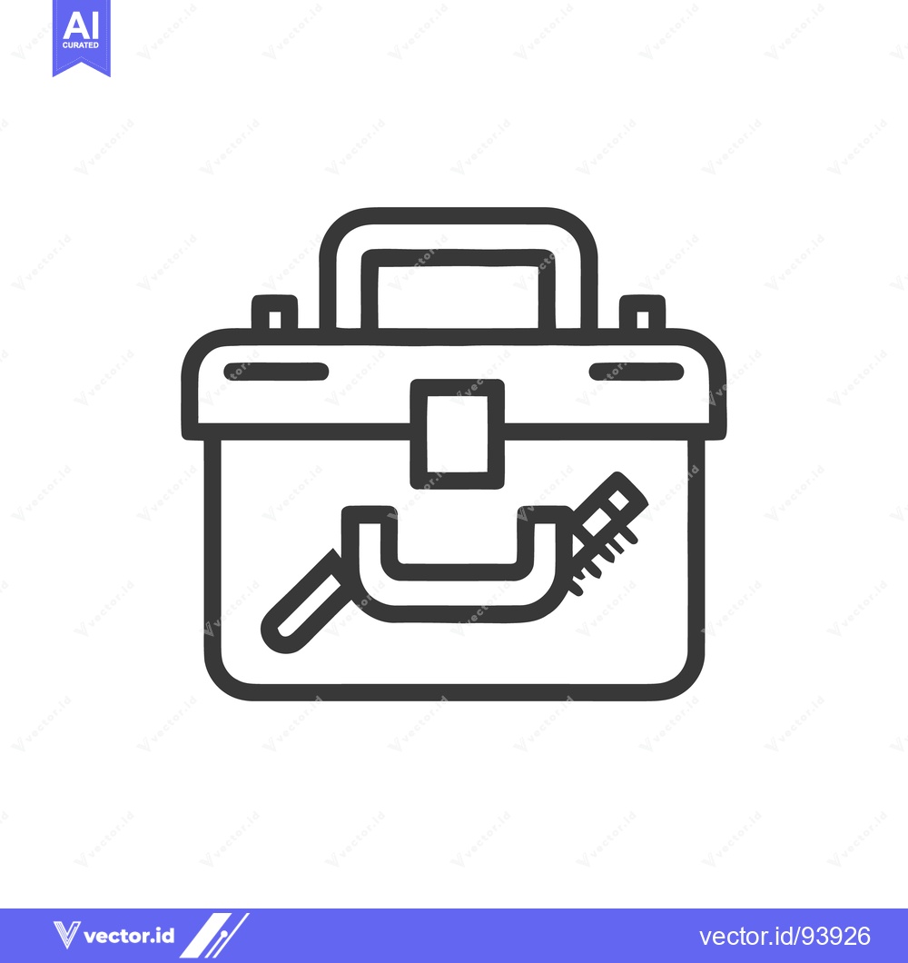 Premium Vector of Minimalist Toolbox Icon with Tools, Black Outline on White Background