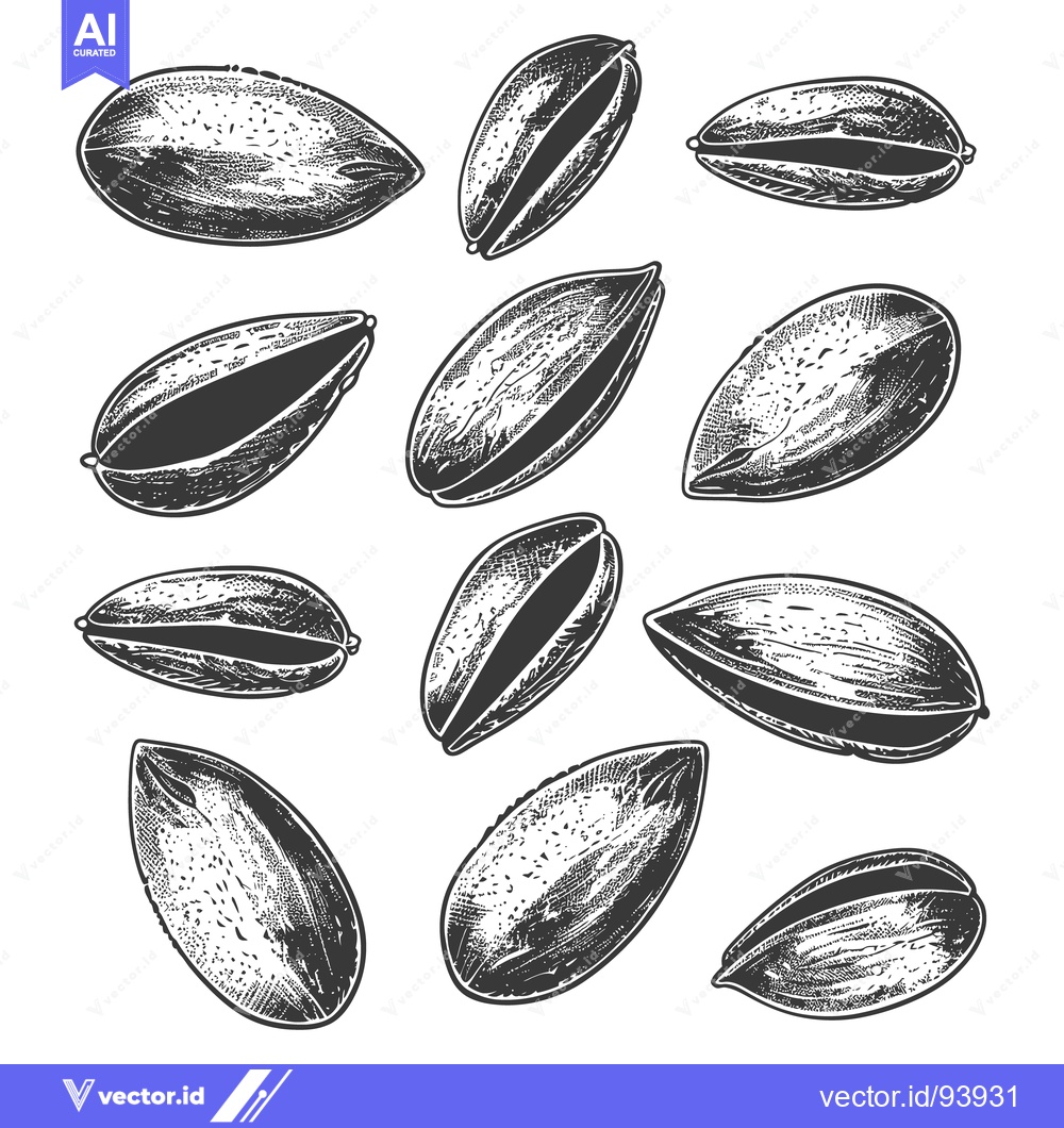 Premium Vector of Several detailed illustrations depict sunflower seeds in various posit