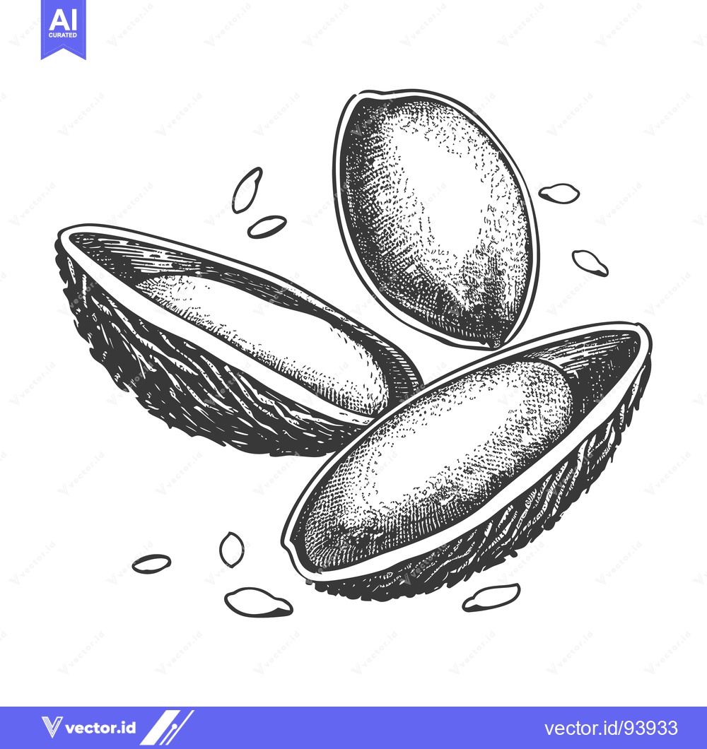 Premium Vector dari Detailed engraved depiction of three almond nuts and seeds