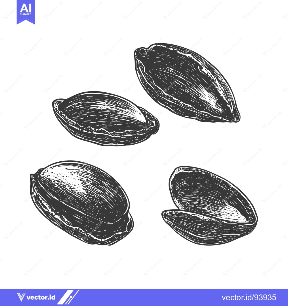 Premium Vector dari Four Vintage Illustrations Depicting Shelled and Unshelled Pistachio N