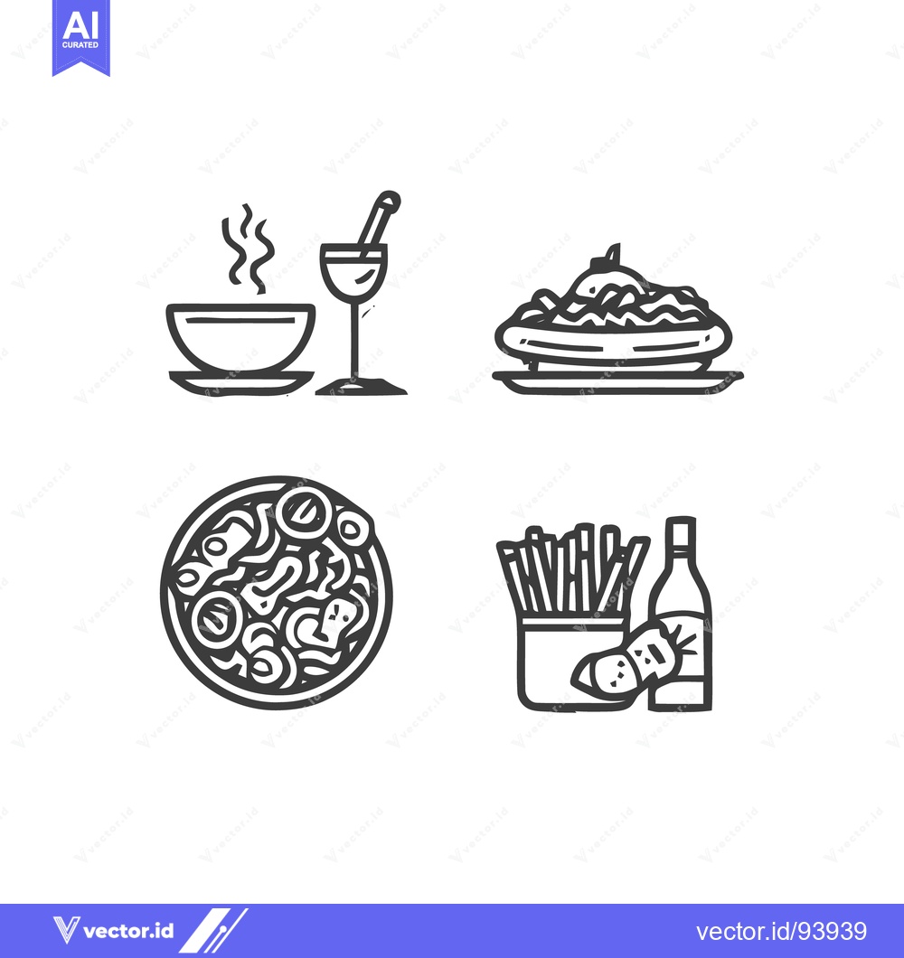 Premium Vector dari Food Icons: Soup, Wine, Spaghetti, Pizza, Fries, and Bottle