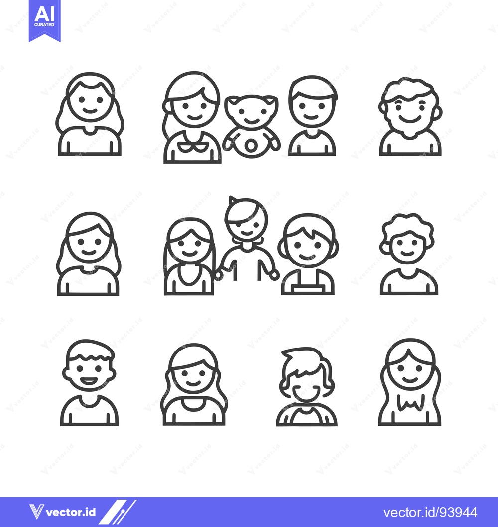 Premium Vector dari Set of 10 simple outline icons of different people with happy faces